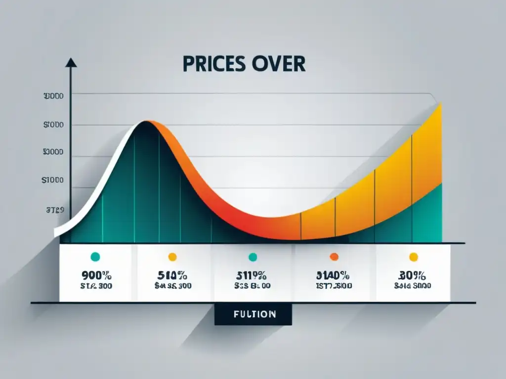 Gráfico de líneas minimalista que muestra la fluctuación de precios con colores contrastantes