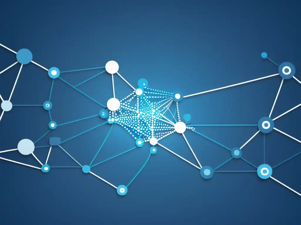 Gráfico minimalista detallado que representa una red de nodos e interconexiones, mostrando tendencias análisis datos tecnologías emergentes