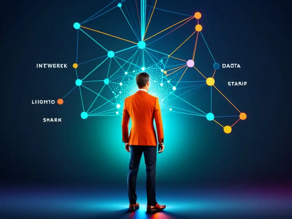 Gráfico minimalista que representa la influencia del Big Data en marketing digital, con colores vibrantes y líneas limpias