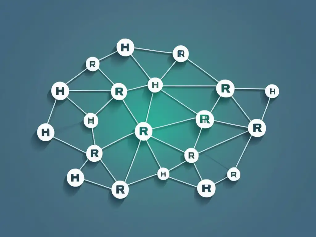 Gráfico minimalista de red interconectada, representa complejidad del análisis predictivo rotación personal IA en recursos humanos