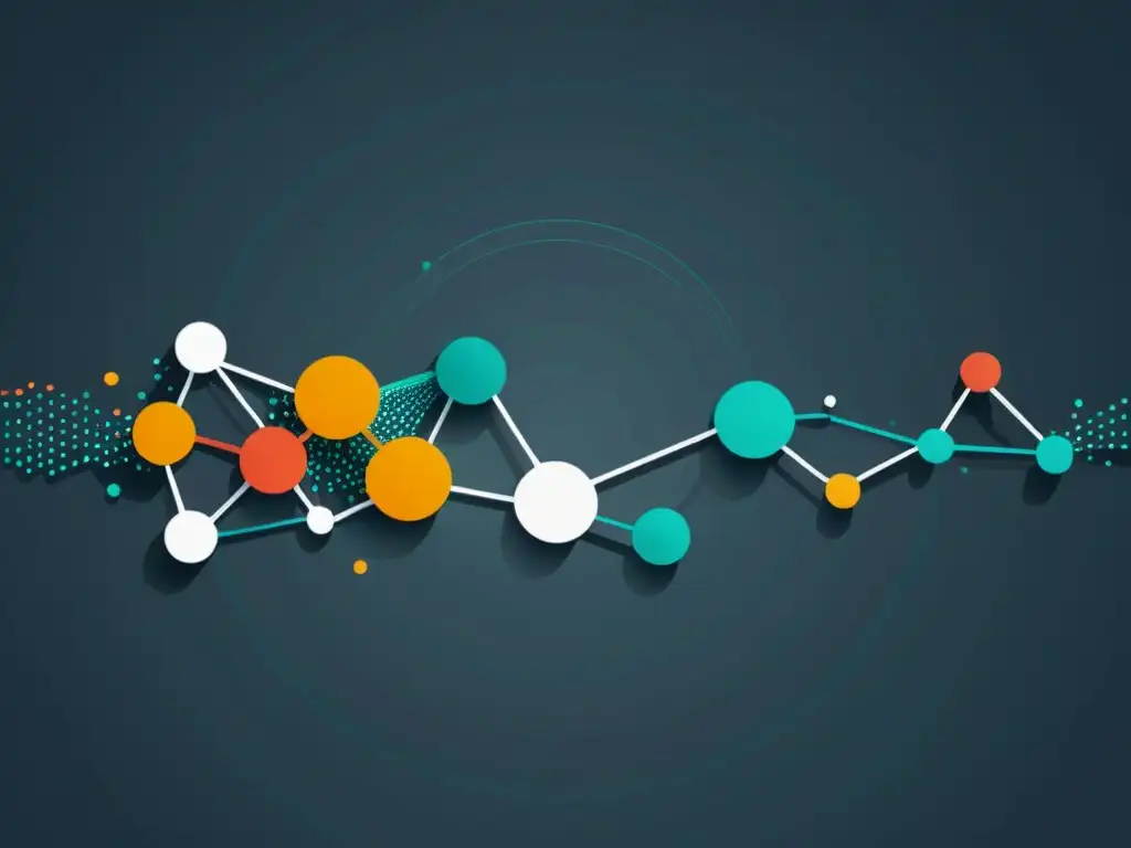 Red de datos pulsante: Big Data y AI Gráfico minimalista de alta resolución que simboliza la integración de big data y IA, con líneas elegantes y una paleta de colores moderna