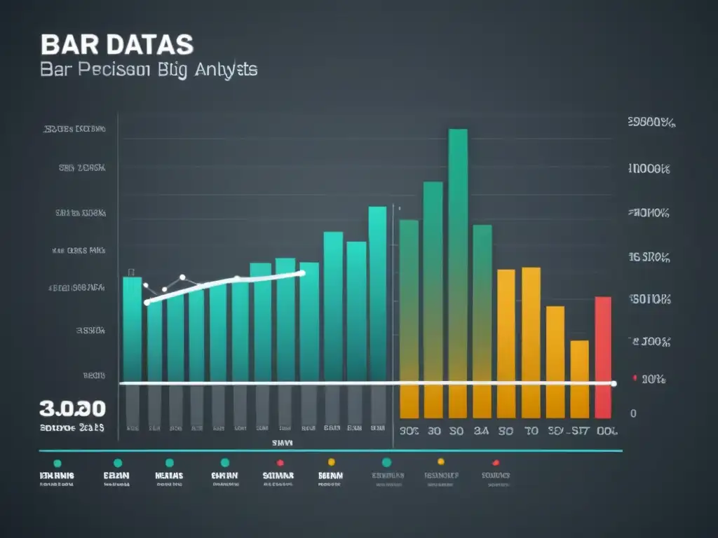 Gráficos de barras y líneas en un diseño minimalista, detallando datos con precisión en un fondo oscuro