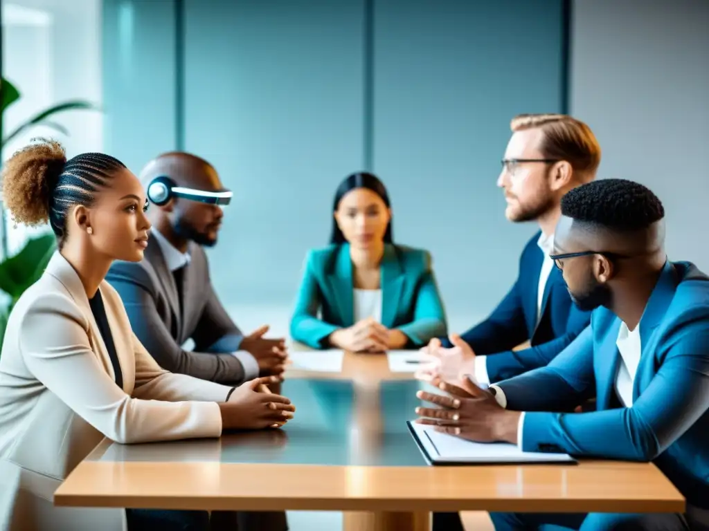 Grupo diverso reflexiona sobre ética en inteligencia artificial responsabilidad en ambiente profesional