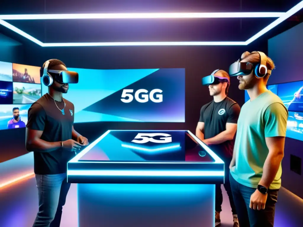 Grupo de jugadores inmersos en un juego de realidad virtual en 5G