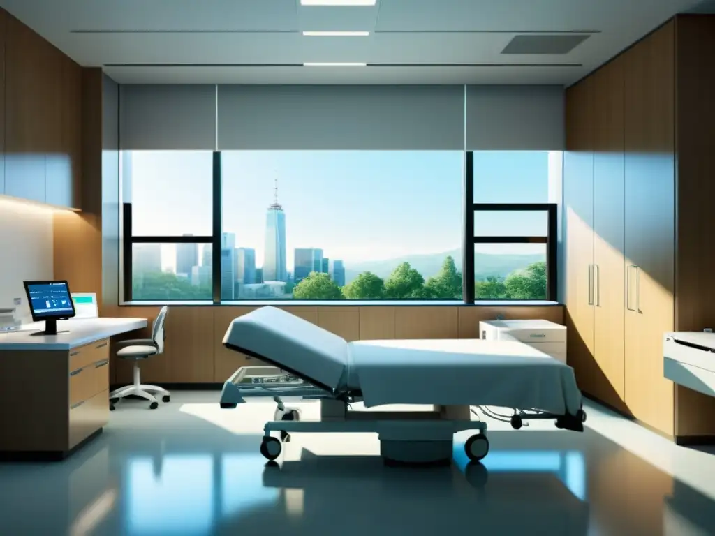 Una habitación de hospital moderna con diseño minimalista y equipamiento médico avanzado