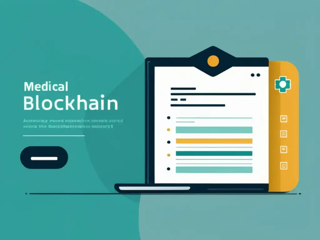 Blockchain: Gestión Eficiente de Datos Médicos Transformación en la gestión de historiales médicos mediante blockchain: ilustración minimalista de almacenamiento seguro y acceso eficiente a registros médicos