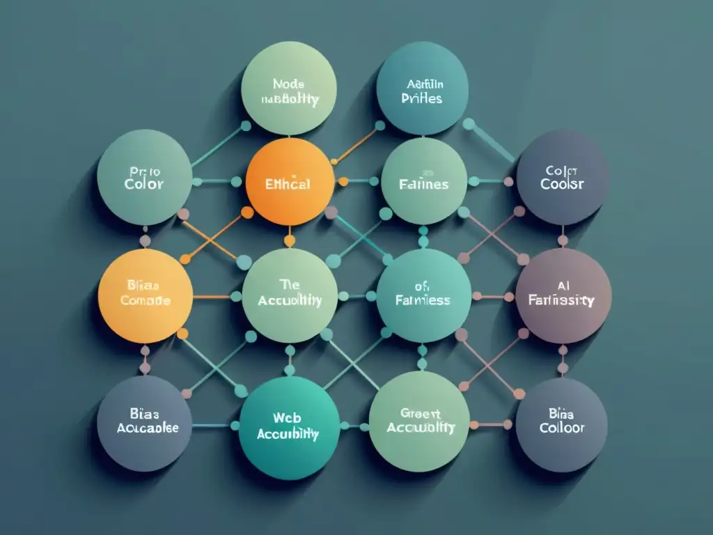 Una ilustración abstracta de nodos interconectados que representan consideraciones éticas en la programación de IA