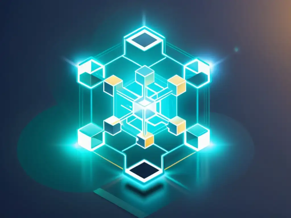 Integración de Blockchain y Historia Médica: Ilustración Futurista Una ilustración futurista y minimalista de una estructura de blockchain transparente y brillante que se entrelaza con un historial médico estilizado