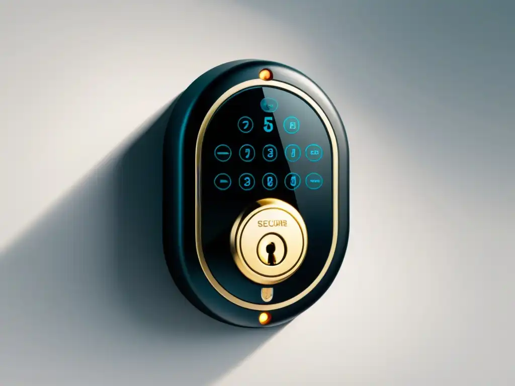 Moderna cerradura digital: seguridad y elegancia en detalle Una ilustración minimalista de una cerradura digital segura con detalles intrincados en el teclado y un diseño moderno