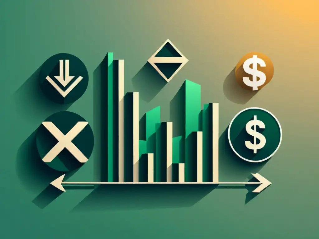 Una ilustración minimalista que muestra la complejidad y la interconexión de símbolos financieros en un estilo moderno y profesional con una paleta de colores suaves