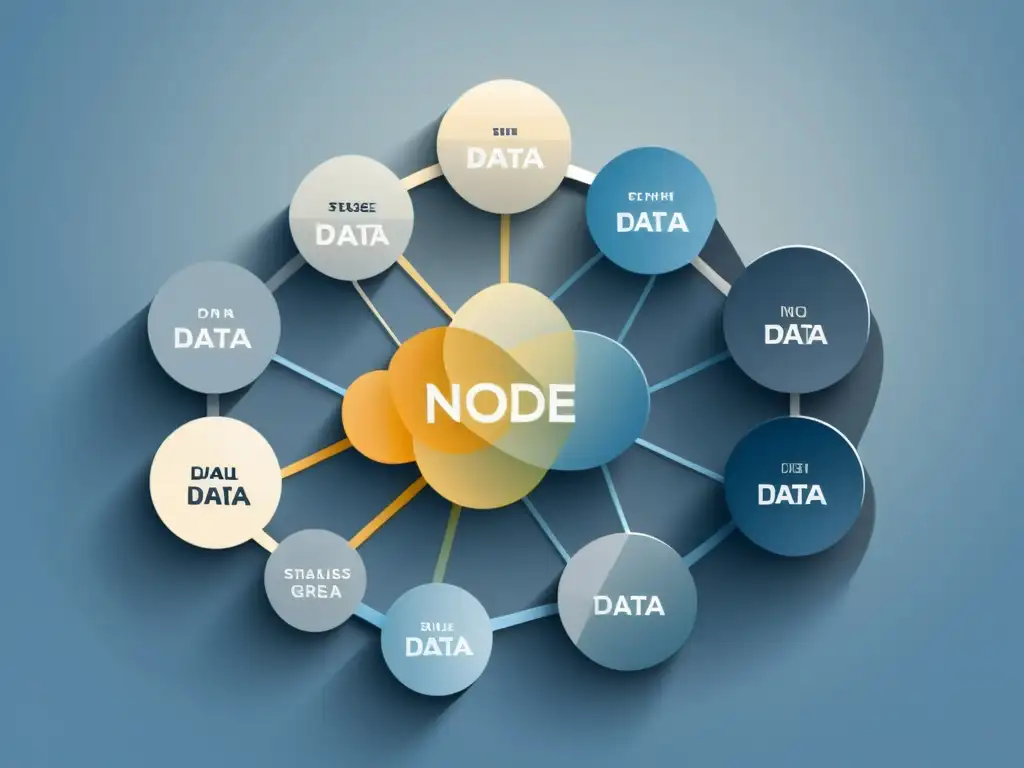 Una ilustración minimalista de nodos de datos interconectados, representando distintas etapas en el flujo de trabajo del Big Data