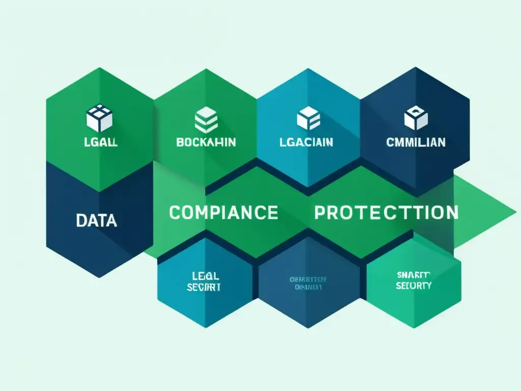 Una ilustración minimalista de una red blockchain, con bloques interconectados que representan datos y transacciones, en tonos azules y verdes