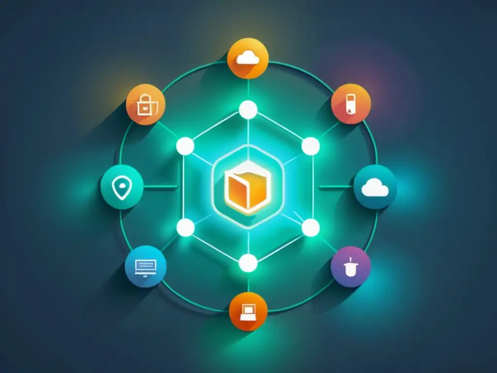 Una ilustración minimalista de una red de dispositivos IoT interconectados, emitiendo una suave luz, destaca la importancia de la encriptación en la seguridad de estos dispositivos