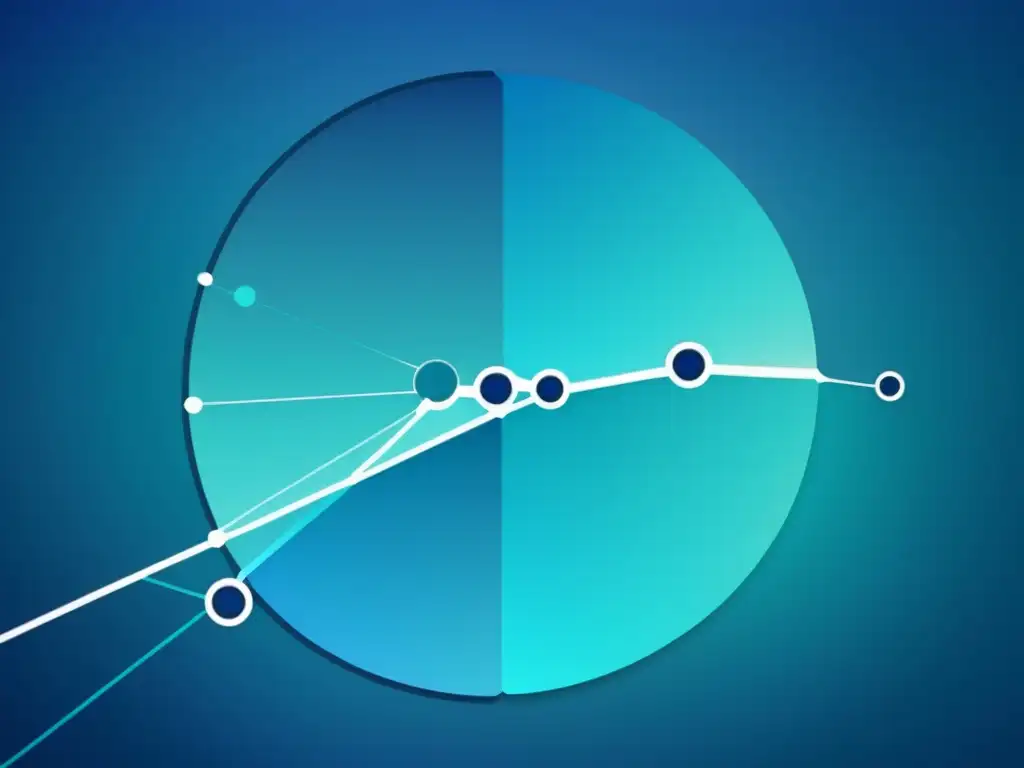 Una ilustración minimalista de una red de puntos de datos interconectados, con líneas futuristas y gradiente de azul a verde