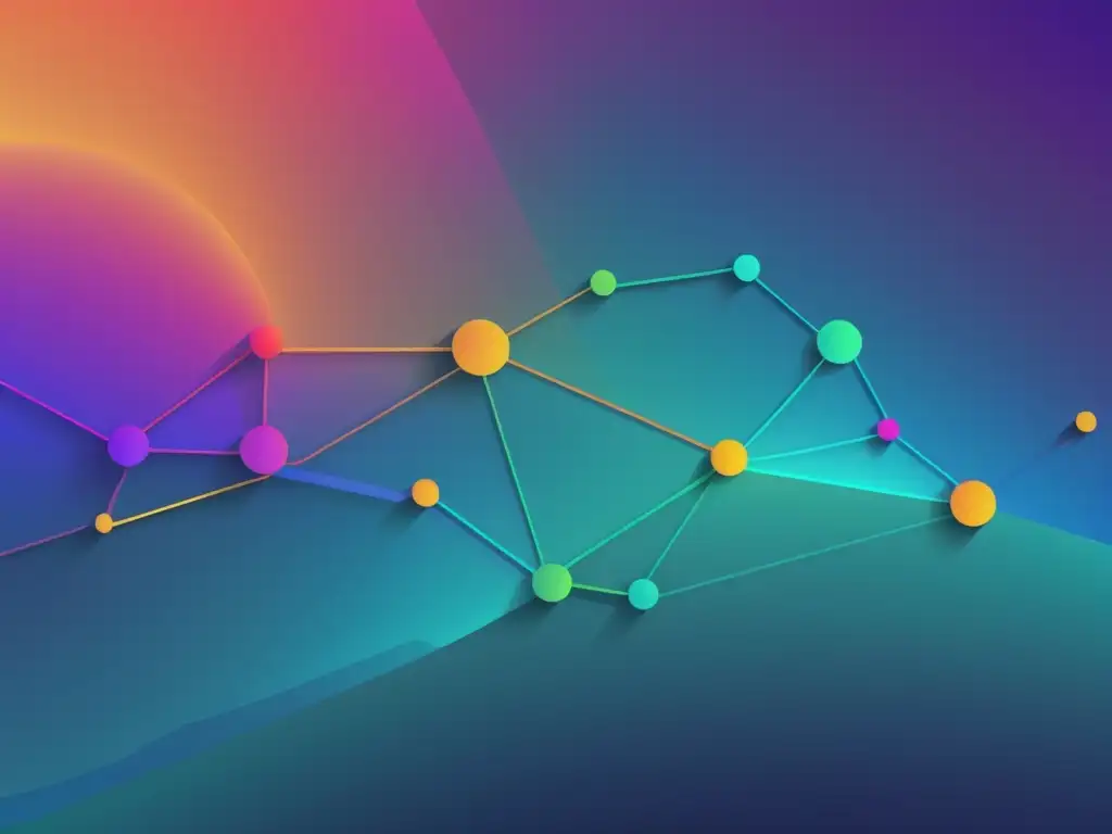 Una ilustración vectorial minimalista muestra una red de datos interconectados con líneas modernas y colores vibrantes