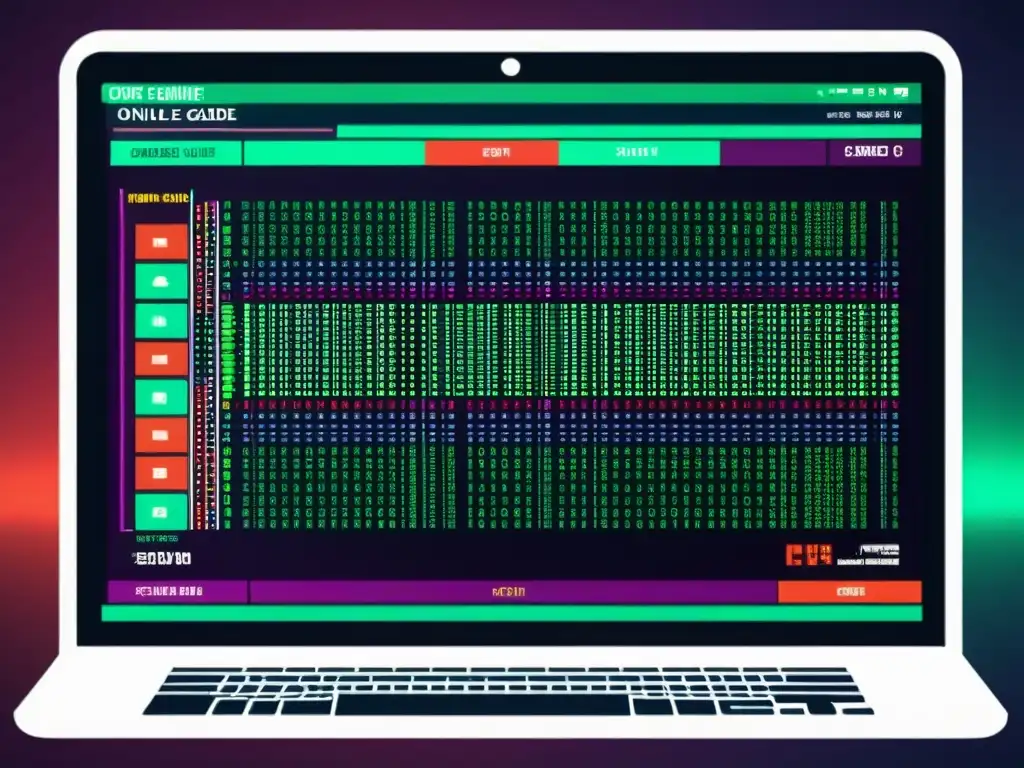 Una imagen detallada de líneas de código con patrones y colores, entrelazados con gráficos de juegos y elementos de casino