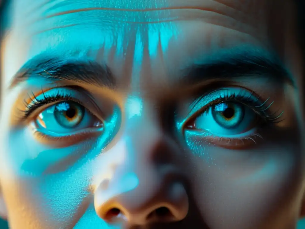 Rostro distorsionado: peligro de deepfakes Imagen detallada en 8k de un rostro con distorsiones digitales, representando los riesgos de deepfakes en tecnología