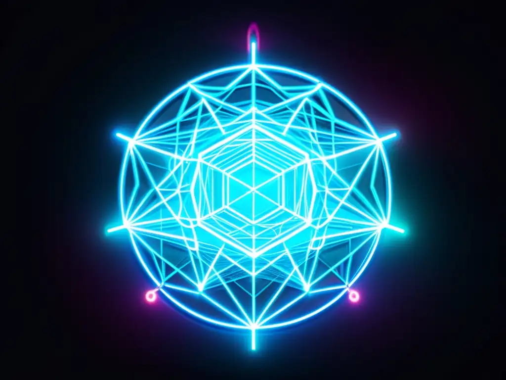 NFT: Red de Neón Futurista y Energética Imagen digital minimalista que representa la complejidad de las tecnologías emergentes, con una huella de carbono relacionada con las NFT