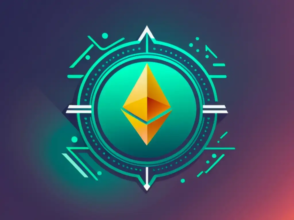 Imagen de una ejecución de smart contract en la plataforma Ethereum, con líneas futuristas que simbolizan la seguridad de la blockchain