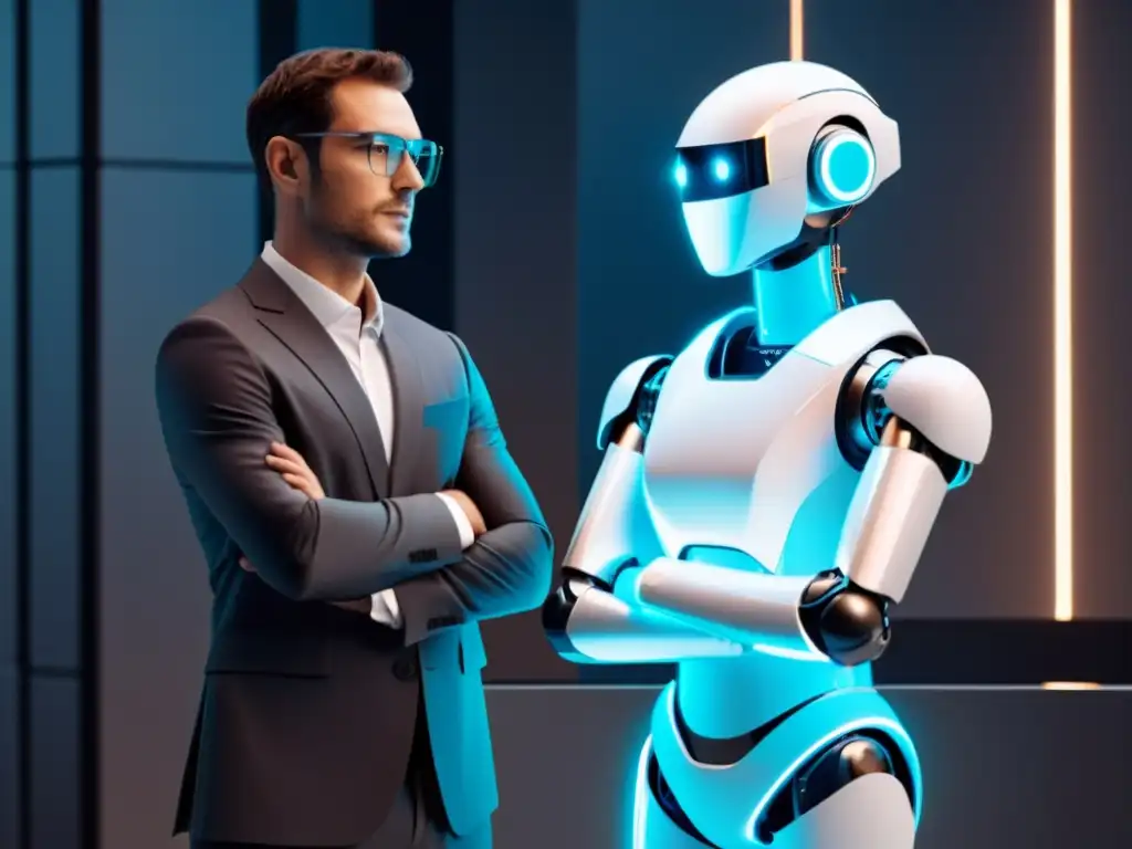 Colaboración futurista entre humano y robot Una imagen futurista con interacción entre humano y robot en tecnologías emergentes