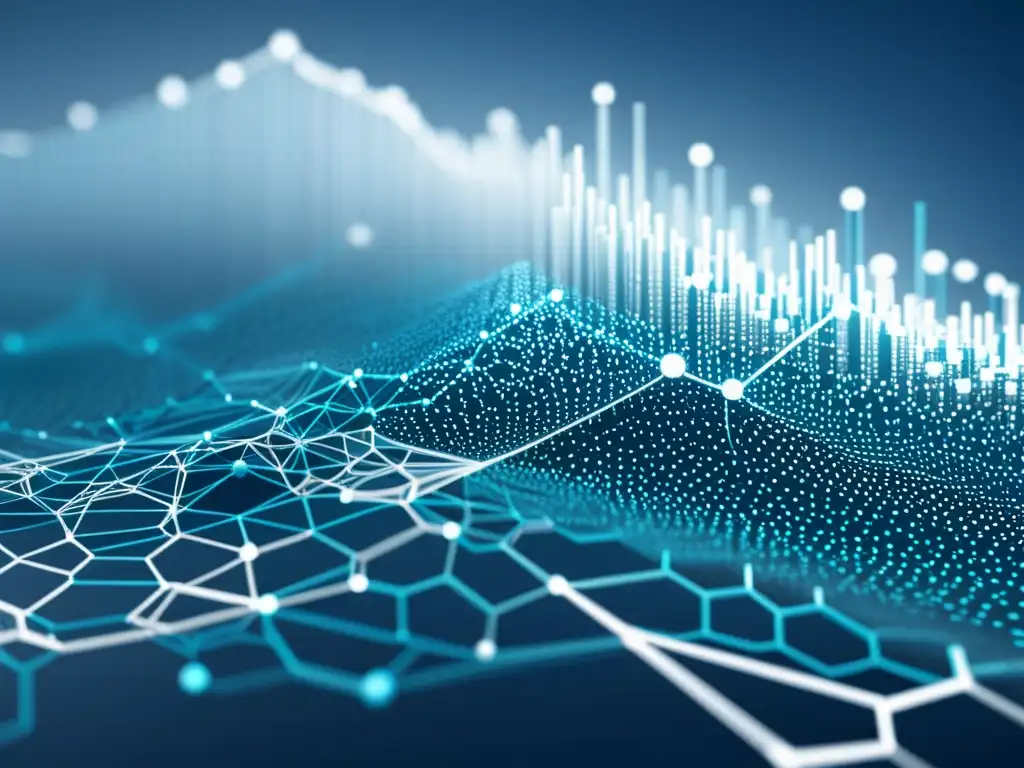 Imagen futurista de nodos blockchain interconectados en tonos azules y blancos, evocando la evolución de Blockchain en la segunda generación