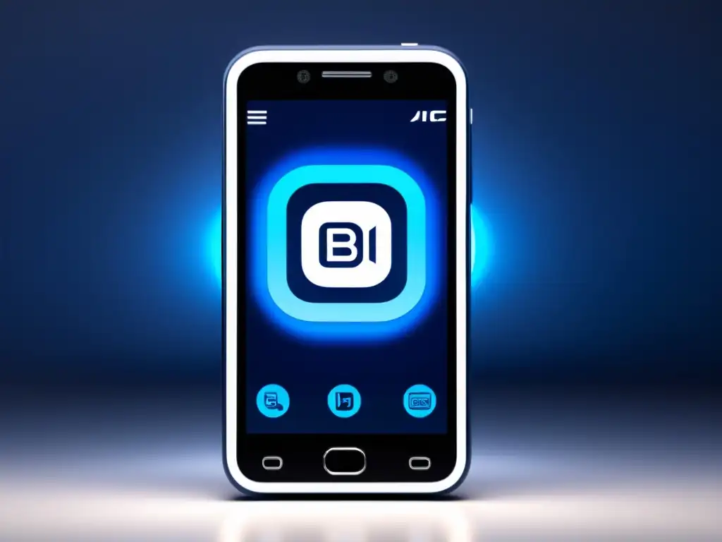 Imagen futurista de un smartphone con iconos de Bluetooth y NFC resaltados en un suave brillo