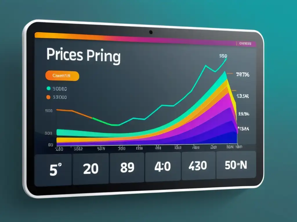 Imagen impactante de gráfico de precios dinámicos en interfaz minimalista de ecommerce, con líneas detalladas y colores vibrantes