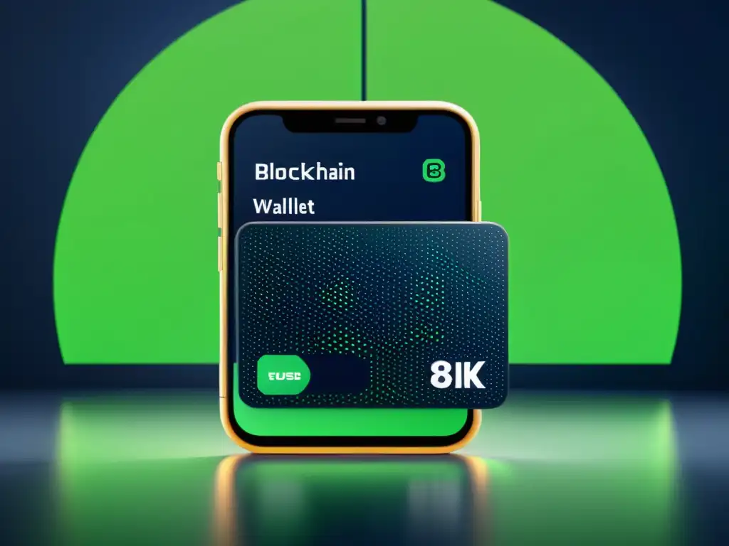 Imagen en 8k de una interfaz de billetera digital futurista con visualizaciones de red blockchain