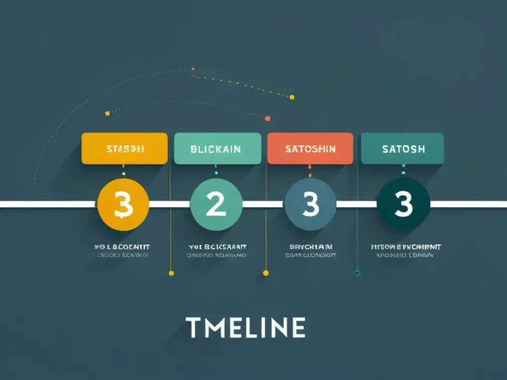 Imagen minimalista de la evolución de Blockchain, desde Satoshi Nakamoto hasta hitos clave