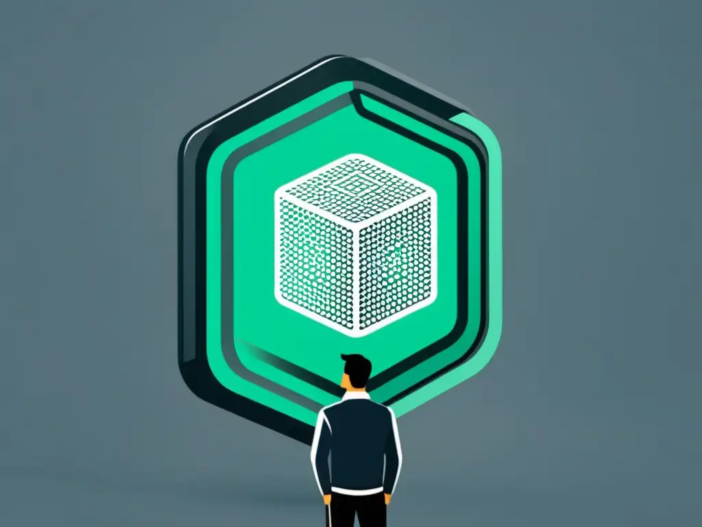 Publicidad digital segura en blockchain Imagen de ilustración minimalista de campaña publicitaria digital segura en blockchain, con nodos de red sutilmente representados