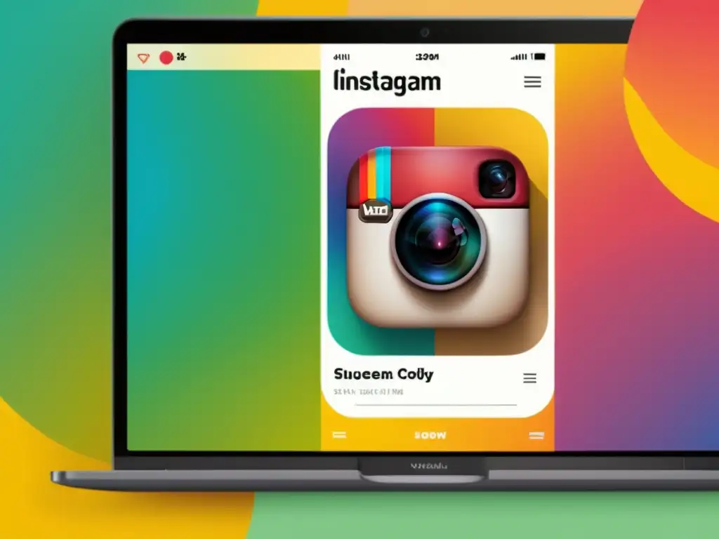 Una imagen minimalista que muestra estrategias de marketing visual en Instagram con contenido atractivo y colores vibrantes