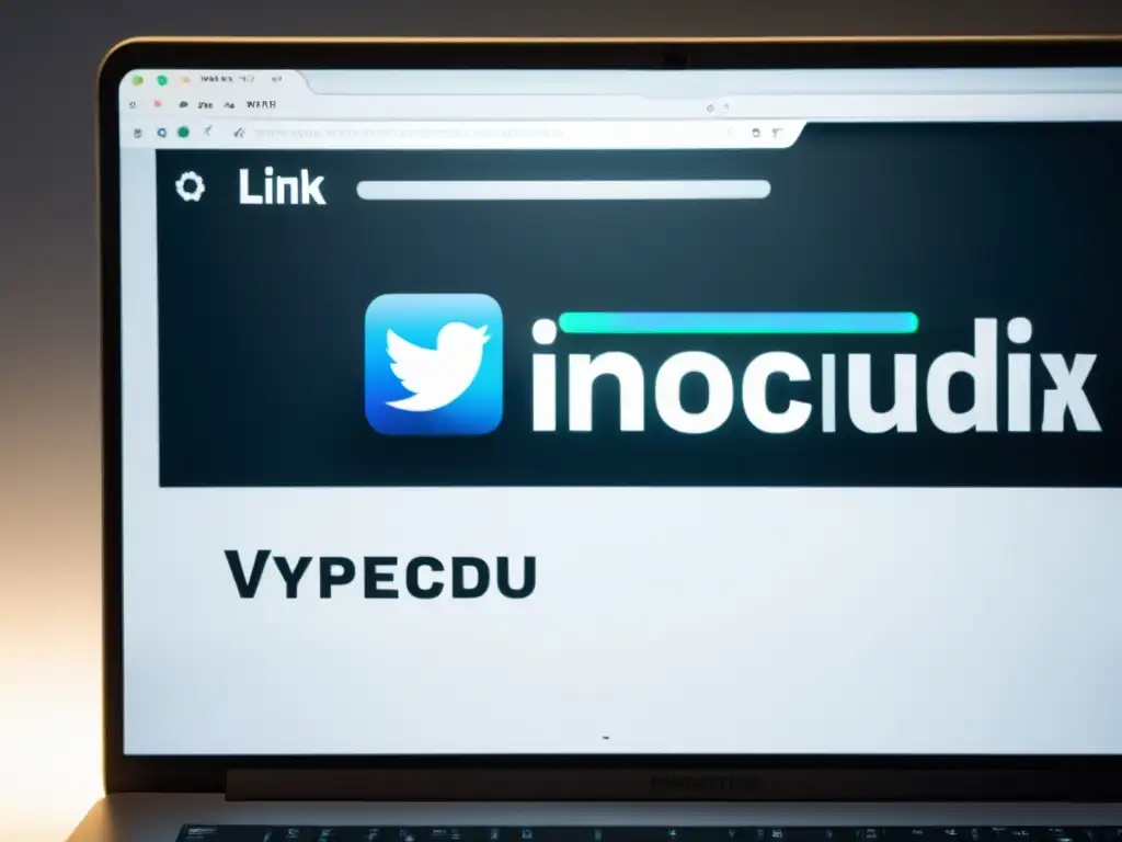 Imagen minimalista de pantalla de computadora con enlace malicioso oculto, destacando el peligro