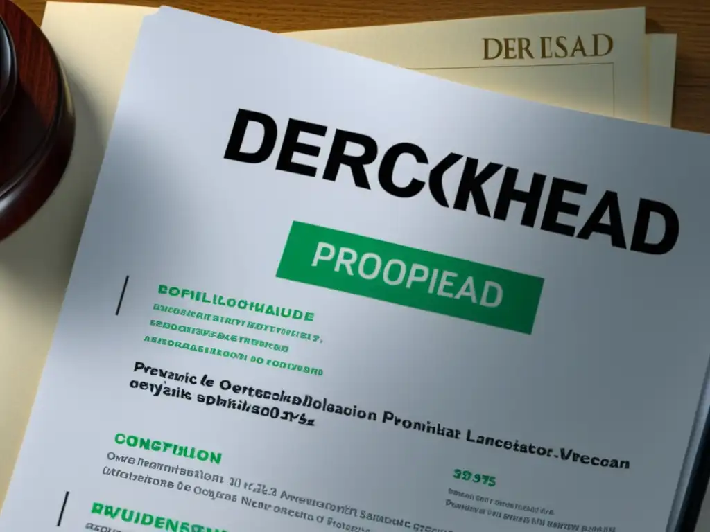 Una imagen minimalista de alta resolución muestra una red de blockchain superpuesta en un documento legal con el texto 'Derechos de Propiedad' visible