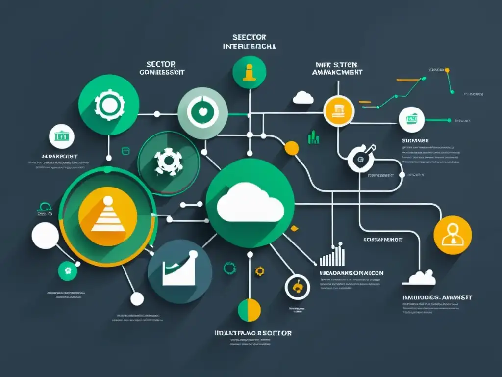 Imagen minimalista de sectores industriales con análisis predictivo y datos interconectados