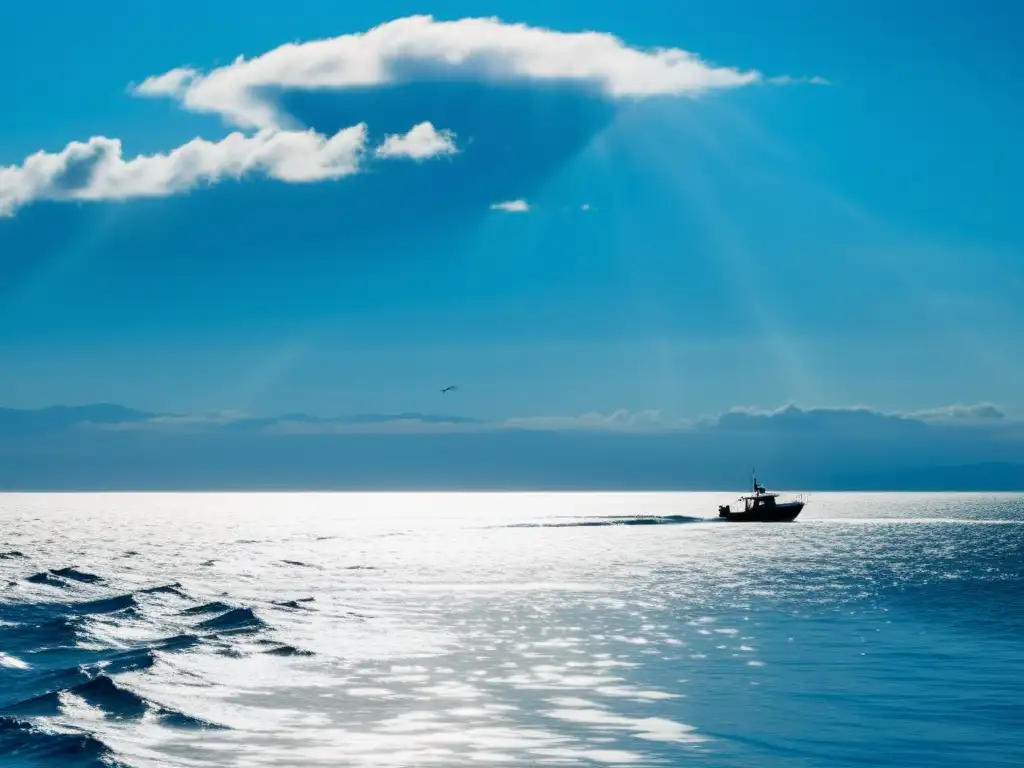 Imagen minimalista de un vasto océano con un cielo sereno y nubes