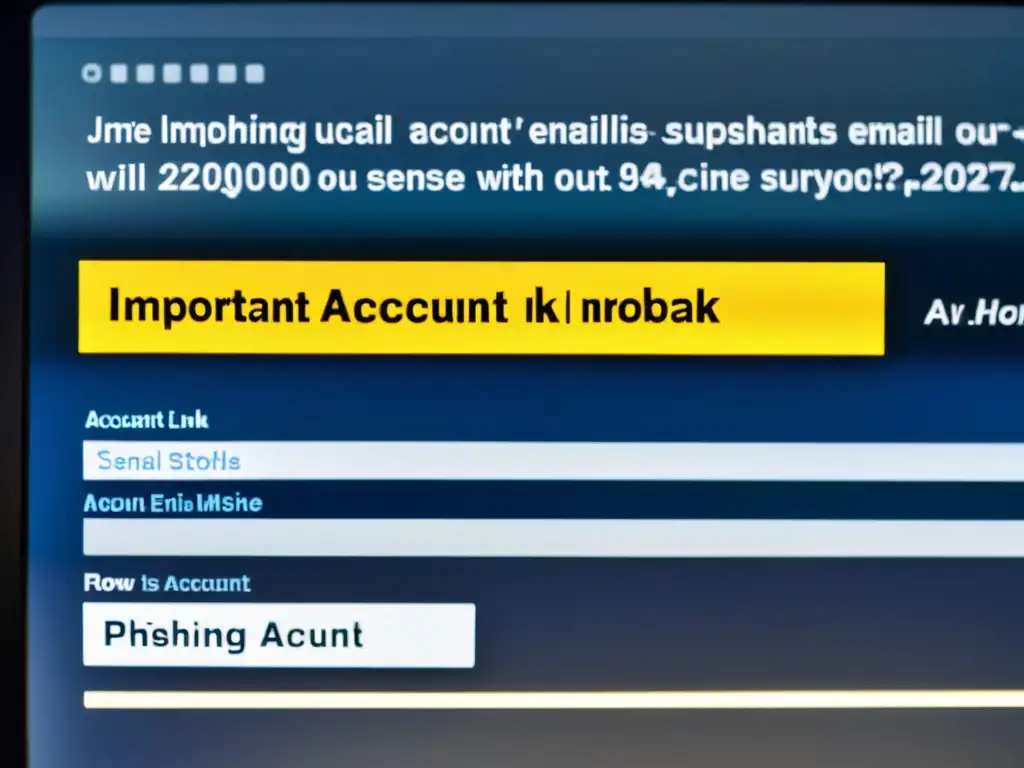 Imagen de pantalla de computadora detallada con correo electrónico de phishing en la bandeja de entrada, contrastando con otros correos legítimos
