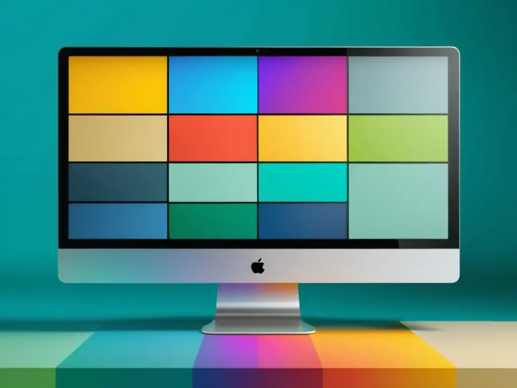 Imagen 8K de pantalla digital minimalista dividida en segmentos con impacto psicología color marketing digital