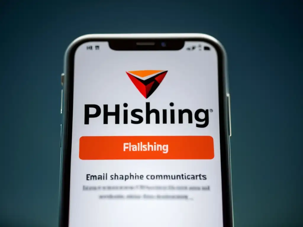 Imagen de pantalla de smartphone con correo electrónico de phishing realista que alerta sobre estafas en tecnología emergente