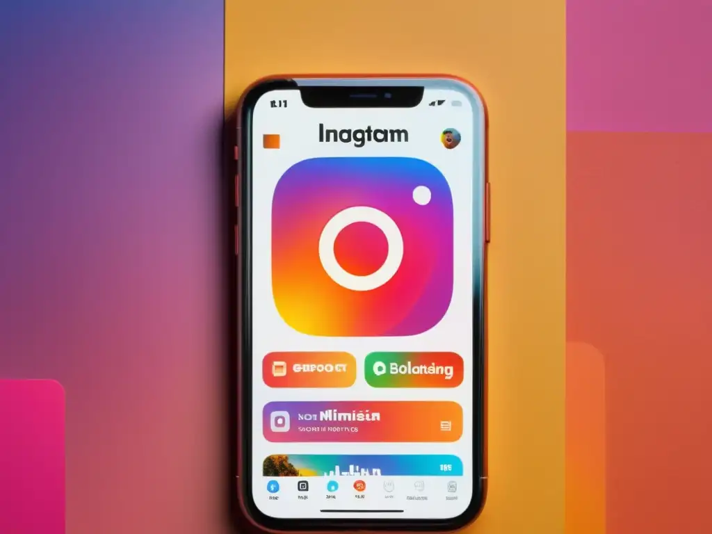 Imagen de pantalla de smartphone con Instagram Story vibrante y efímera, destacando el marketing en redes sociales efímeras con colores llamativos y gráficos atrayentes