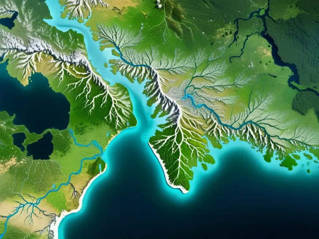 Imagen de satélite de alta resolución muestra red de ríos, montañas y bosques