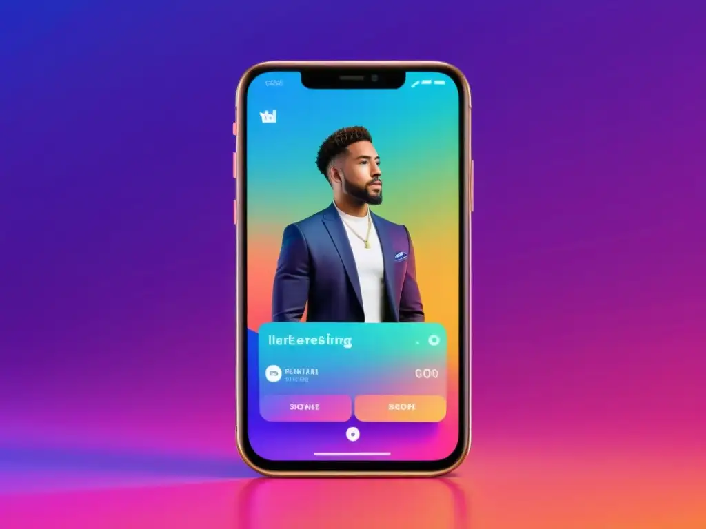 Imagen de smartphone con app de colaboración de influencers y tecnología emergente en colores inspirados en la tecnología