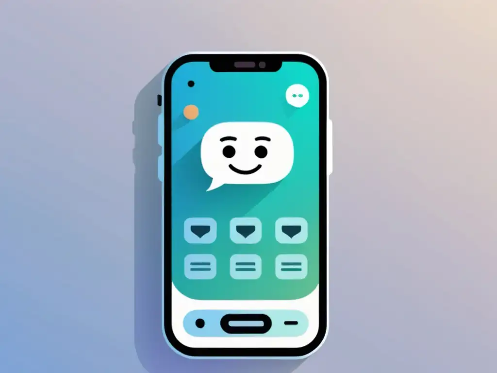 Imagen de smartphone con interfaz de chatbot, diseño minimalista y profesional