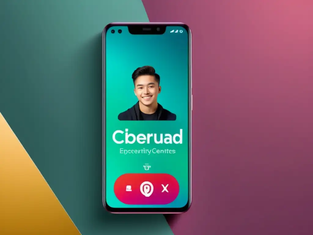 Imagen 8k de smartphone con perfil de adolescente en TikTok mostrando configuración de ciberseguridad y diseño minimalista