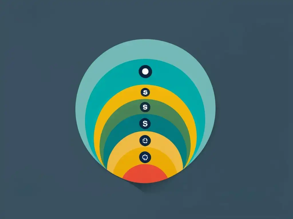 Un impactante dibujo minimalista de estrategias de defensa en profundidad en seguridad IT, representadas por formas geométricas y colores