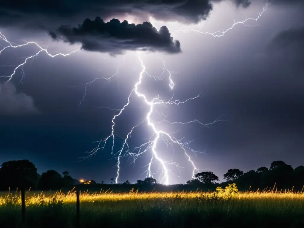 Impactante rayo en alta resolución, con intrincados destellos eléctricos en el cielo oscuro