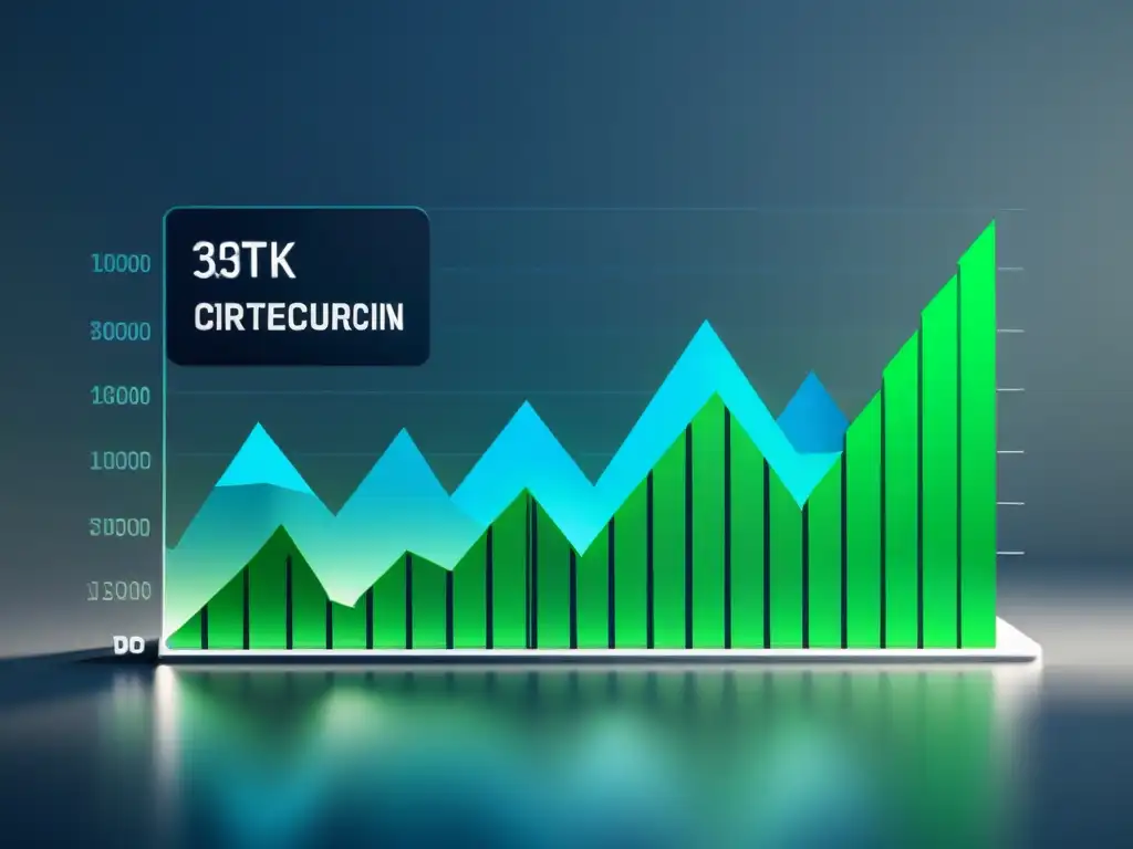 Impresionante gráfico de criptomonedas en interfaz moderna, reflejando impacto de las criptomonedas en finanzas con tonos de azul y verde