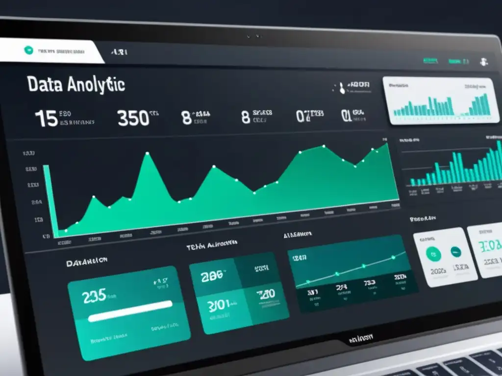 Un impresionante panel de análisis de datos big data IA con diseño futurista y algoritmos sofisticados en acción