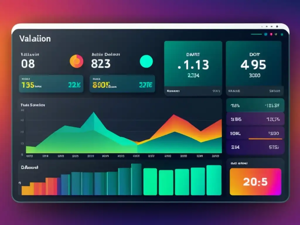 Un impresionante panel de visualización de datos para científicos de datos, con gráficos futuristas y colores vibrantes en 8k