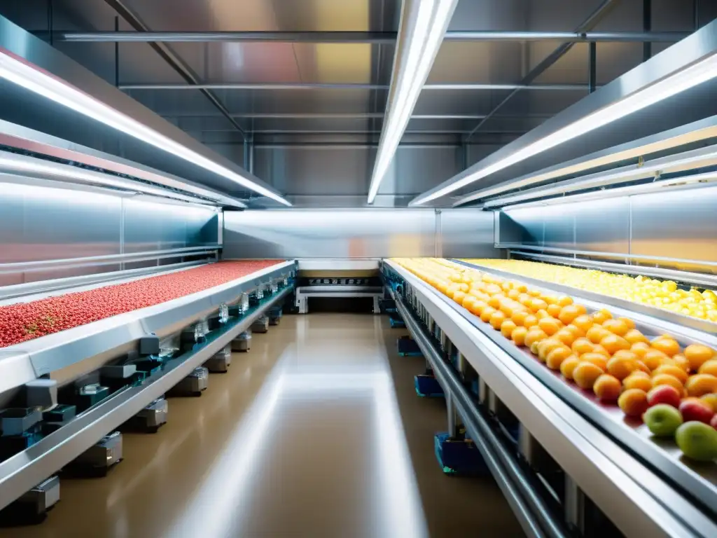 Inteligencia artificial en cadena alimentaria: Futurista planta de procesamiento de alimentos con robots y tecnología de vanguardia