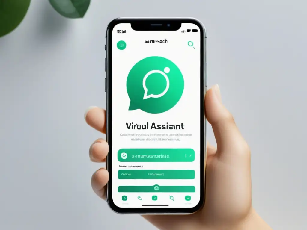 Interfaz de asistente virtual en smartphone, comunicación y elegancia en automatización de la comunicación con chatbots